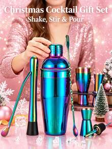 6pcs/750ml Colorful Cocktail Stainless Steel Barware Set, Luxury Gradient Style, Christmas Party Home Bar, High-End Gift, Mug, Cocktail Cup, Ice Breaker - View 5