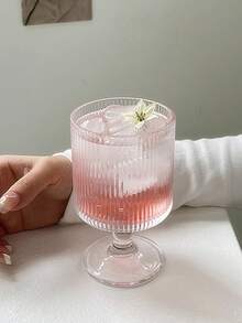 1pc Vertical Striped Tall Glass Cup, Suitable For Juice, Ice Cream, Yogurt, Dessert And Beverage - Clear - View 5