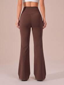 Deybera Women Fall High Waist Long Yoga Pants, Tummy Control Stretchy Flare Workout Pants For Gym, Yoga & Daily Wear - Brown - View 3