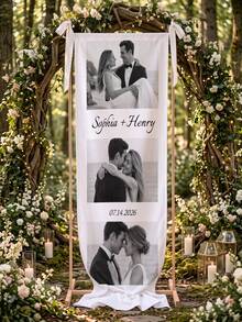 Custom Photo And Text Wedding Welcome Banner,Personalized Couple Wedding Ceremony Backdrop,Custom Wedding Entrance Hanging Banner - Multicolor - View 3