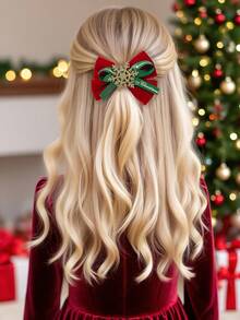 2PCS Christmas Bows For Girls Golden Glitter Snowflake Decor Alligator Clips Holiday Party Daily Hair Clips Kids Hair Accessories - Multicolor - View 3
