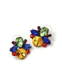 1 Pair Fashionable Versatile Colorful Rhinestone Stud Earrings, Vintage Luxury Gentle Personalized Elegant Earrings - Earrings - View 3