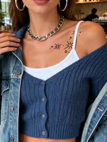 Herbal Juice Semi-Permanent Tattoo Sticker, Minimalist Starburst Pattern, 14-Day Fade-Resistant, Music Festival Party Gift, Arm Shoulder Neck Collarbone Body Temporary Tattoo Sticker, 1pc/Pack - Blue - View 3