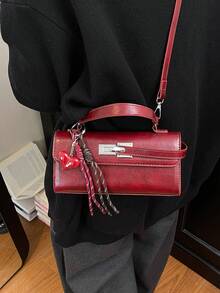 Dedoo 女款斜挎包法棍包，純色無圖案，PU材質，金屬鎖扣，可拆卸肩帶，便攜收納，復古辣妹風，日常通勤約會女款小包，無吊飾 - 酒紅色 - 查看 4