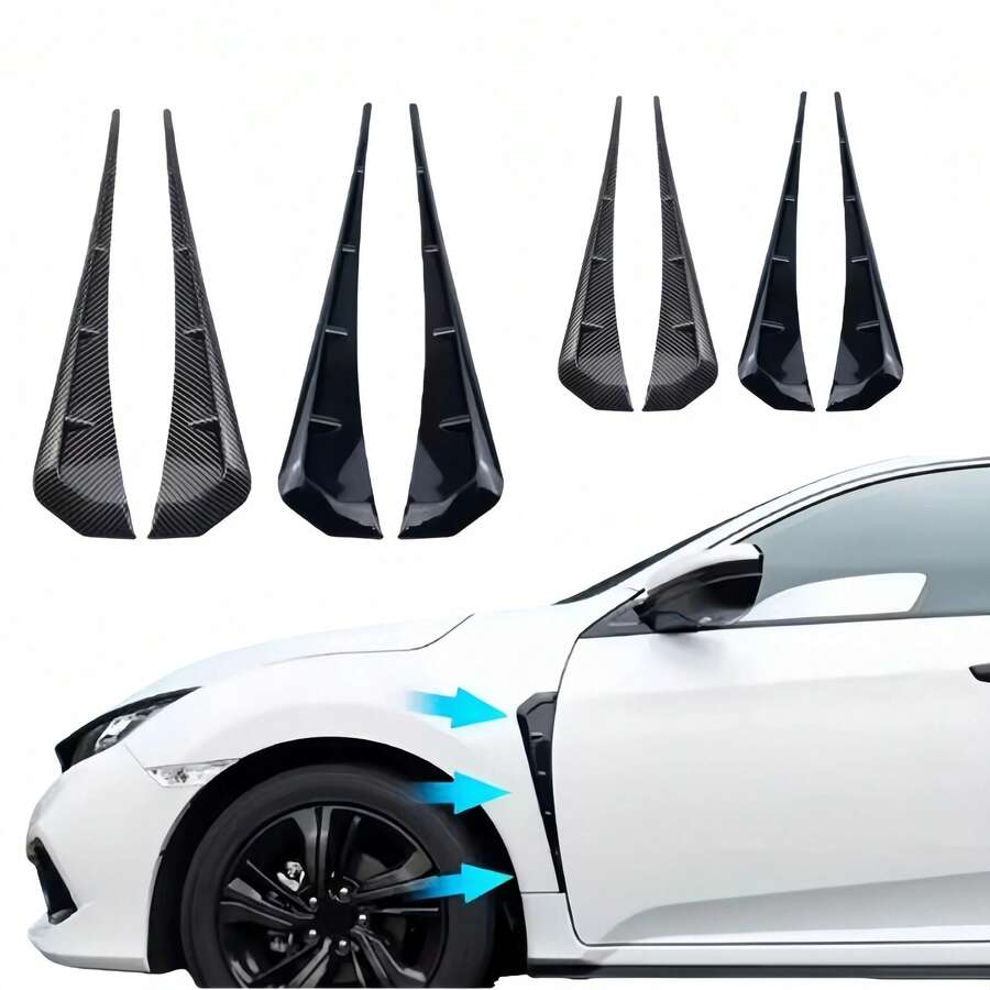 2pcs Universal ABS Plastic Car Side Fender Vent Stickers, Black Exterior Decorative Trim For Cars And Motorcycles, Easy Installation - Multiple Styles - View 1