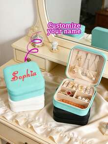 1pc Customized Name Jewelry Storage Box, Portable Handheld Necklace Jewelry Box, Earring Studs Earring Hand Jewelry Necklace Ring Exquisite Mini Box, Personalized Wedding Gift Box, Suitable For Women And Moms, Perfect For Vacation, Back To School, Anniversary, Birthday Gift And Daily Use, Perfect Gift Box For Party, Anniversary, Birthday, Wedding - Multicolor - View 7