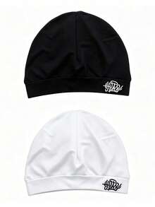 Solid Color Letter Street Style Nylon Embroidered Skull Beanie, All Season Spring Autumn Knit Hat, Outdoor Running Soft High Elastic Knit Hat - S - View 9
