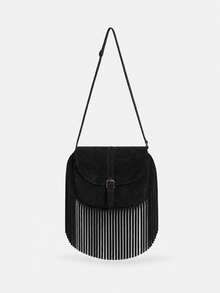 1 buah Tas Selempang Rumbai Vintage untuk Anak Perempuan, Tas Selempang dengan Penutup Tekstur Matte, Tas Bahu, Tas Kecil Serbaguna untuk Komuter Anak Perempuan dengan Berbagai Warna - Suede M2268 - View 3