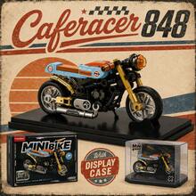 Set Blok Bangunan Sepeda Motor Mini dengan Kotak Pajangan, Kit Model Sepeda Motor Cafe Racer, Blok Perakitan DIY Retro, Hadiah Dekorasi Meja Koleksi Sepeda Motor - Mint Blue - View 4