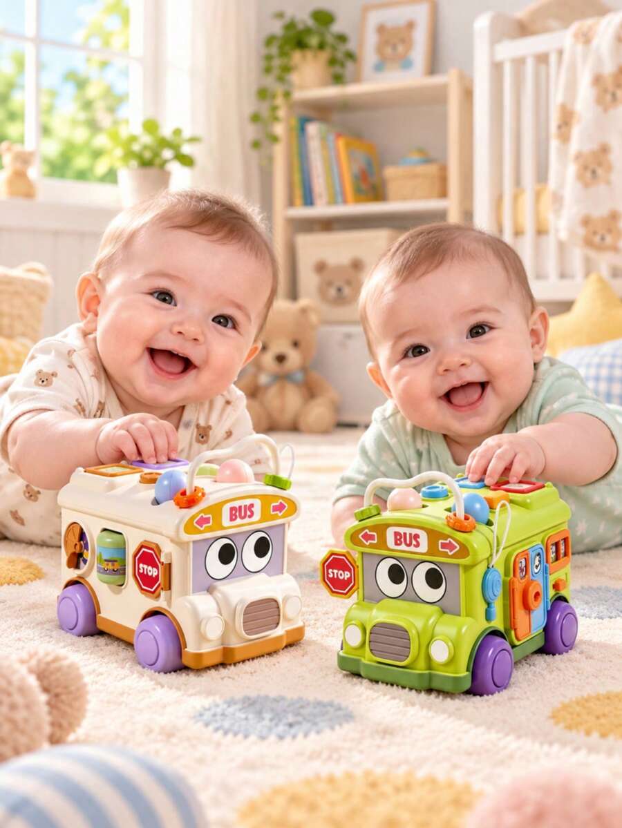Toddler Bus Toy Interactive Activity Bus With Touch Function, Shape Matching And Animal Pop-Up Toy, Travel Toy, Sensory Toy, Children's Toy, Montessori Toy - Multicolor - View 1