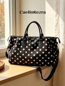 New Fashion Travel Bag Solid Color Minimalist Popular Design Polka Dot Matte Elegant Suitable For Short Trips Fitness With Independent Shoe Compartment Large Capacity Versatile Exquisite Bag - Black - View 9