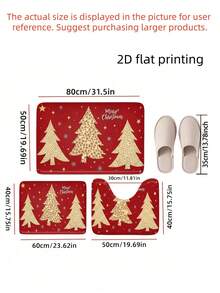 Bộ thảm phòng tắm 1 món/3 món họa tiết cây thông Noel màu vàng series Giáng Sinh, chất liệu nhung, thảm trải sàn trang trí cho nhà bếp, phòng tắm, phòng ngủ, có thể giặt được, trang trí Noel, gồm thảm tắm, thảm ôm bồn cầu chữ U và thảm bồn rửa mặt - A - Xem 3