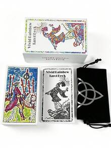 1 BoxVivid Rainbow Tarot Deck,78-Card Gift Box Set,Attached Guide,Vintage Illustration Style Divination Set,Suitable For Gifting, Daily Use - Multicolor - View 4