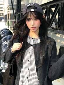 Early Autumn Korean Style Premium Grey 2 In 1 Knit Cardigan Sweater Loose Fit Outerwear Top For Women - Dark Grey - View 1