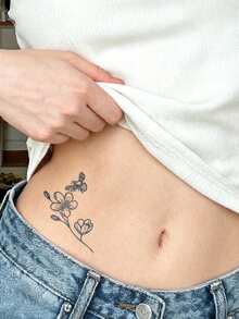 Herbal Juice Semi-Permanent Tattoo Sticker Minimalist Floral & Bee Design 14 Days Long Lasting Music Festival Party Gift Arm Shoulder Neck Collarbone Waist Abdomen Body Temporary Tattoo Sticker 1pc/Pack - Blue - View 3