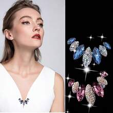 2Pcs Women's Shiny Leaf-Shaped Brooch, Exquisite Colorful Rhinestone Geometric Feather Design Fashion Accessory - Multicolor - View 9