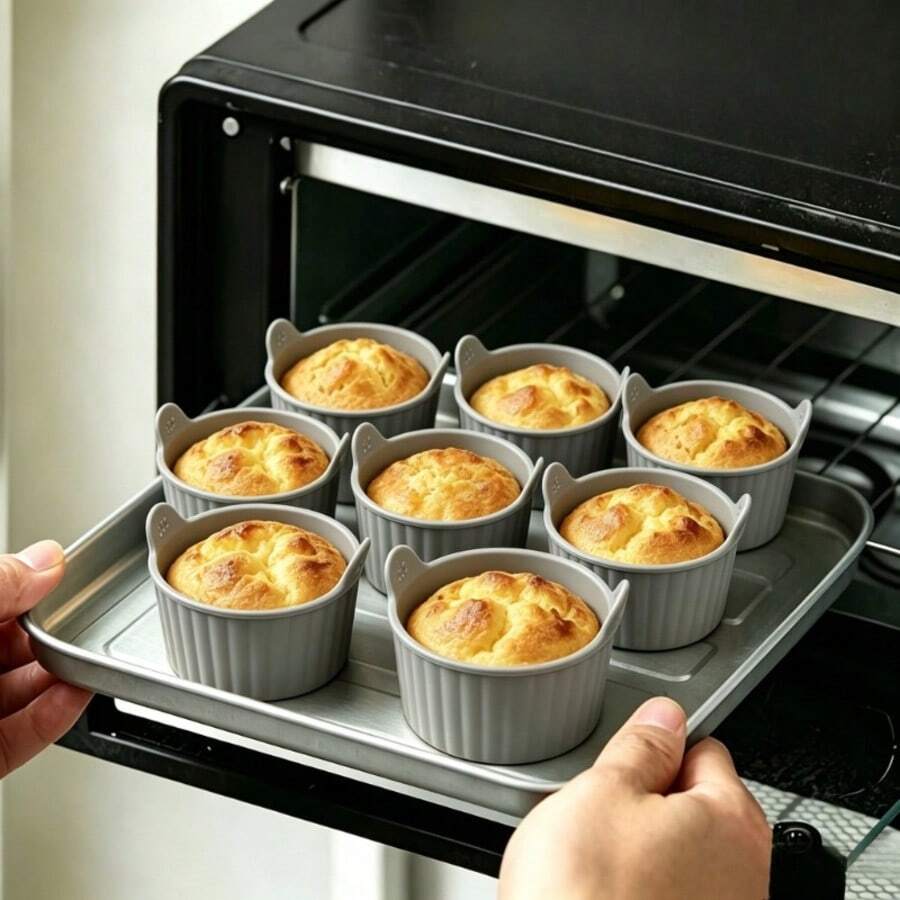 6/12pcs Multi-Functional Air Fryer Baking Cups, Silicone Material, Ice Cream Cups, Non-Stick Round Muffin Pie Molds, Reusable, Even Heating And Easy Release, Striped Texture Design, Suitable For Cake And Ice Cream Making