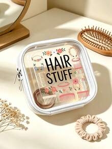 The "Hair Stuff" Pattern Double Zipper Transparent Storage Bag, Hair Accessory Storage Bag, Multi-Purpose Portable Small Item Box, Makeup Sponge Organizing Bag, Easy To Classify And Store Powder Puff Cotton Swabs And Miscellaneous Small Items - Multicolor - View 7