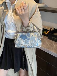 2026 New Chain Tassel Evening Bag Women's Fashion Celebrity Clutch Handbag Shoulder Crossbody Bag Solid Color Snap Closure Chain Handbag [Random Color Position] - Dusty Blue - View 3