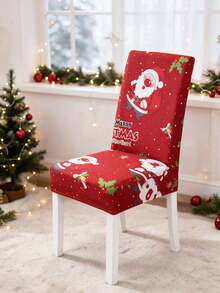 1/4/6 Pcs Merry Christmas Santa Claus Anti-Cat & Dog Scratching Red Festive Elastic Dining Chair Covers, Removable Dustproof Non-Slip Printed Chair Protector Covers Suitable For Home Decor, Hotel, Restaurant And Banquet Living Room Decoration - Multicolor - View 7