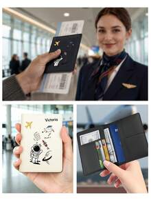 Ayotu Customized Passport Holder, Customizable Name/Text, Featuring Cute Cartoon Astronaut Pattern, Combines Passport Cover And Card Holder Functions, Portable Multi-Functional Document/Bank Card Storage Bag, PU Leather Wallet, Ultra-Thin Passport Holder, Unisex - Multicolor - View 11