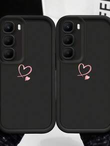 1pc Matte Stepped Eye Frame Phone Case, Minimalist Pink Heart Phone Case For Android, Simple Black Matte Aesthetic Phone Cover, Cute Girl Style Anti-Drop Protective Shell, Compatible With Samsung, Series Phones - Black - View 6