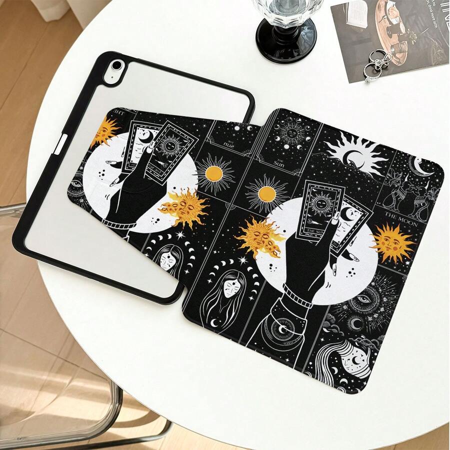 Playing Cards, Girl, Sun Painted Effect Tablet Protective Case, Built-In Pen Slot, With Stand, Compatible With Honor 8/9/10/X8/X8A/X9/X8Pro/X9Pro/ MatePad SE 11 Inch/MatePad 11 Inch/11.5 Inch/MatePad Pro/Apple 10th Gen/11th Gen 2025 (A16)/ Galaxy Tab A7/A9 And Other Popular Models - Multicolor - View 1