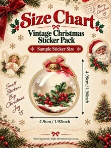 50 Stiker Natal Vintage + 1 Gulungan 500 Stiker Hadiah Bunga Merah, Paket Stiker Dekoratif DIY Liburan Retro untuk Scrapbook, Jurnal, Laptop, Pembungkus Kado, Kartu Natal, Perencana & Proyek Kerajinan Tangan - beraneka warna - View 7