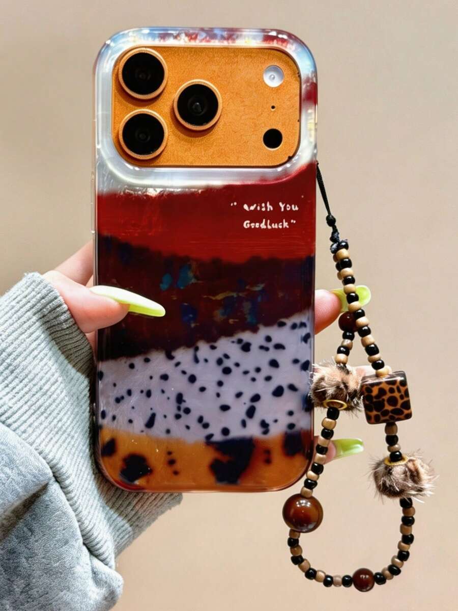Luxury Vintage Patchwork Leopard Print Plush Bracelet Phone Case, Compatible With IPhone 18 Pro Max, 18 Pro, 17 Pro Max, 17 Pro, 16 Pro, 16 Pro Max, 15 Pro Max, 15 Pro, 14 Pro Max, 14 Pro, 13, 12 Pro Max Plus, 13, 15, 17, 16, 11, Autumn/Winter Style, Foil Texture Protective Cover - Leopard Print - View 1