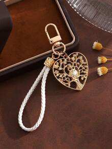 1pc Fashionable European & American New Creative Cute High-End Heart Moon Round Owl Keychain Bag Pendant Accessory, Suitable For Women's Car Key Bag Pendant Decoration And Gift - Gold - View 7
