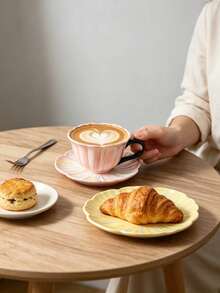 1pc Flower‑Shaped Ceramic Coffee Cup And Saucer Set, Suitable For All Seasons, Black Tea Cup, Coffee Cup, Afternoon Tea Tableware, Hot Coffee Cup, Holiday Gift - Multicolor - View 1