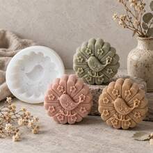 3D 鳥花矽膠皂模,圓形花卉浮雕手工皂模具,適用 DIY 皂製作、沐浴皂、婚禮伴手禮、禮品皂、居家 SPA 手作用品 - A - 查看 8