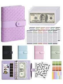 1Set A6 Woven Pattern Splicing Loose Leaf Budget Notebook, Wallet, 6-Hole Binder Cash Management Journal, Cash Envelope Savings Tracker With Zipper, Multi-Functional Money-Saving And Financial Management Notebook. Storage Album For Coins, Banknotes - Woven Texture Patchwork - View 1