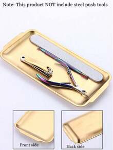 1pc Gold Square Stainless Steel Mirror Metal Sterilization Tray, Suitable For Storing Tattoo Tools, Nail Art Accessories, Or As Home Desktop Storage Tray - Gold - View 3