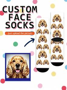 1 Pair Of Custom Socks, Pat,Cat,Puppy,Custom Face Socks, Heart Pattern Personalized Photo Socks, Put Any Face On The Socks, Best Gift For Friend - Multicolor - View 6