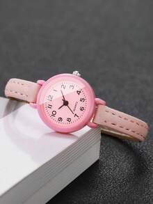 Women's Fresh Petite Thin PU Strap Quartz Watch, Minimalist Small Digital Dial Watch For Girls And Students Daily Wear, Gift Watch (1pc/Set) Watch Box Not Included - Pink - View 7