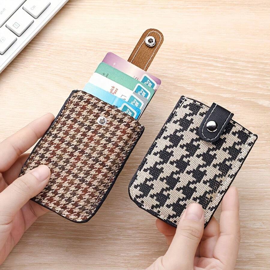 Pull-Out Multi-Slot Card Holder, Ultra-Thin Compact Large Capacity Card Sleeve, Luxury Houndstooth Women's Portable Card Holder, Can Store ID Card And Bank Card - Multicolor - View 1