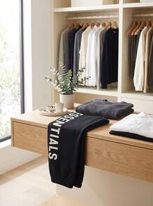 Fear Of God Essentials FW24 Black Straight‑Leg Fleece Sweatpants, Oversized Relaxed Fit Drawstring Trousers For Daily Street Outfit, Casual Hangout - Black - View 2