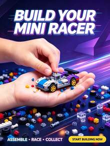 Multi-Style Cool Mini Sports Car Micro Particle Building Blocks, ABS Material, Easy Assembly, Smooth Rotating Wheels, Detailed Sports Car Appearance. Suitable For After-School Home Play, For Children Who Love Racing Cars To Build And Play With, Perfect Gift For Halloween, Christmas, Thanksgiving And Back To School. - Multicolor - View 7