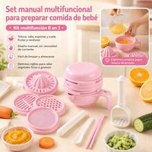 Kit Procesador de Comida para Bebé Manual 8 en 1, Exprimidor, Rallador y Machacador de Papillas Portátil para Frutas y Verduras, Plástico Libre de BPA - Rosa - Ver 1