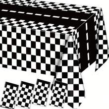 Racing Theme Disposable Tablecloth - Black & White Checkered, Suitable For Parties, Weddings, Birthdays Etc. - Durable PE Plastic, 54" X 108", Party Decoration (1PC/4PCS) - Black and White - View 11