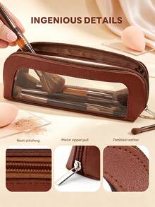 1/2Pcs Large Capacity Travel Zipper Makeup Bag, Multi-Functional Cosmetic Brush Storage Organizer, Portable Makeup Pouch, For Daily Use & Business Trips, Practical Beauty Gift For Women - Multicolor - View 2
