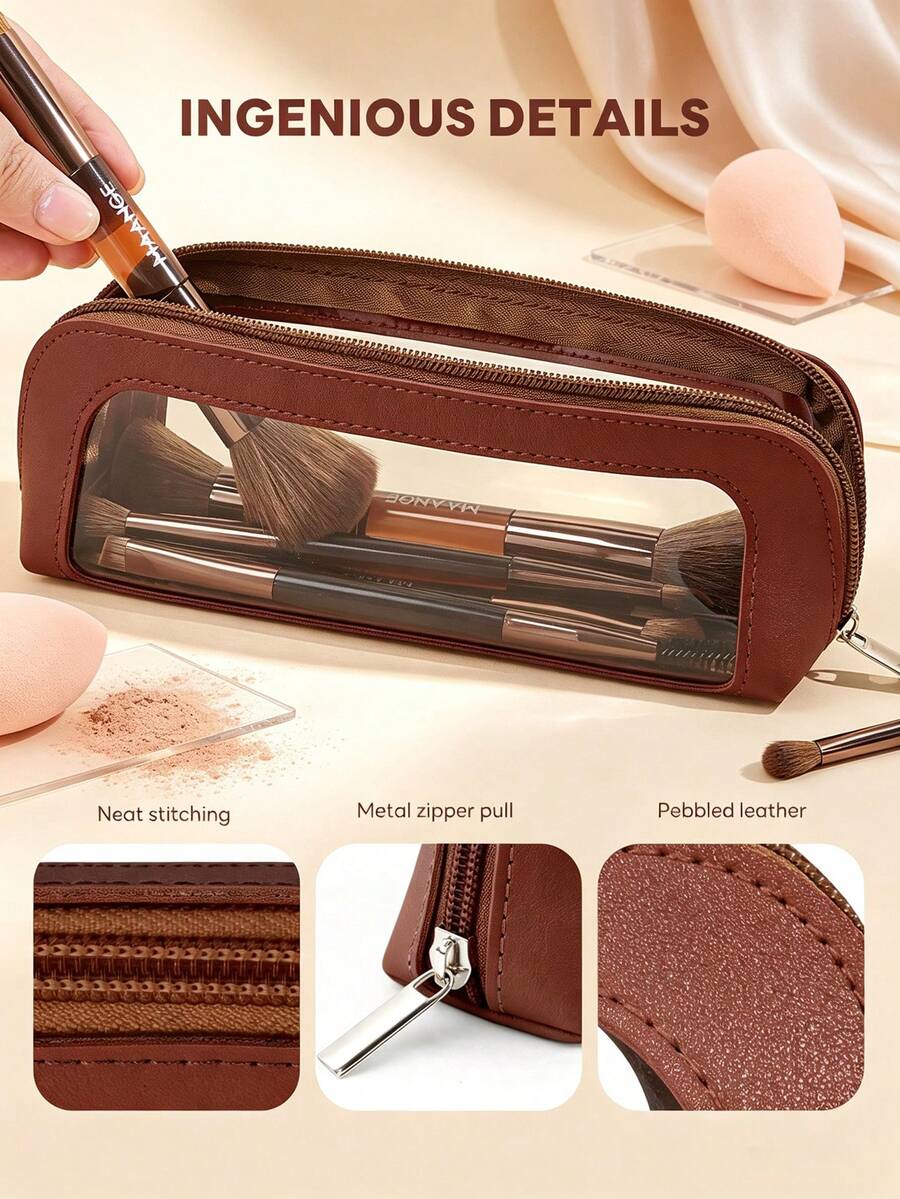 1/2Pcs Large Capacity Travel Zipper Makeup Bag, Multi-Functional Cosmetic Brush Storage Organizer, Portable Makeup Pouch, For Daily Use & Business Trips, Practical Beauty Gift For Women