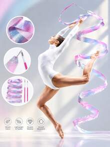 Rhythmic Gymnastics Ribbon, 2/4/6m Dance Streamer Ribbon With Twirling Baton, Glitter Silk Dance Ribbon For Gymnastics, Dance Performance, Training, Practice And Outdoor Activities - Multicolor - View 9