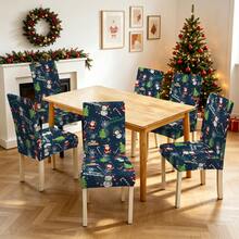 1/2/4/6pcs Christmas Print Chair Covers, Cartoon Holiday Atmosphere Decorative Dust-Proof Elastic Full-Coverage Chair Covers - Multicolor - View 9