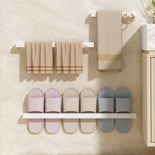 No Punching Wall-Mounted Bathroom Shelf, Plastic Storage Rack For Slippers Shoes Towel And More, Multi-Functional Storage Organizer, Waterproof&Moisture Proof Towel Holder Hanger, Shoes Rack,Space-Saving Easy Installation Shoes Organizer - Multicolor - View 4