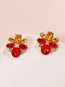1 Pair Fashionable Versatile Colorful Rhinestone Stud Earrings, Vintage Luxury Gentle Personalized Elegant Earrings - Earrings - View 4