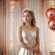 Rose Gold Happy Birthday Sash And Tiara - Silver Rhinestone Tiara Set Birthday Crown And Sash For Women Glitter Crystal Hair Accessory For Queen's - Rose Gold - View 3