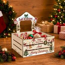 Merry Christmas, Classic Christmas Tree Pattern Wooden Storage Box, Christmas Decoration Wooden Organizer Box, Open-Top Decorative Storage Container, Desktop Pastoral Style Home Decor, Christmas Gift For Friends And Family - Multicolor - View 2