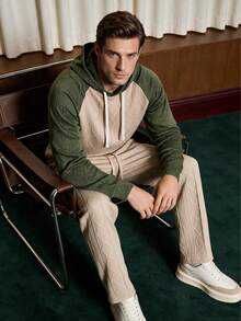 Men's Spring/Autumn Daily Commute Fashion Casual New Jacquard Sweatshirt & Pants Set - Green - View 2